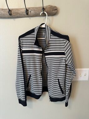 Tail Black & White Gingham Zip-Up Sweater Jacket